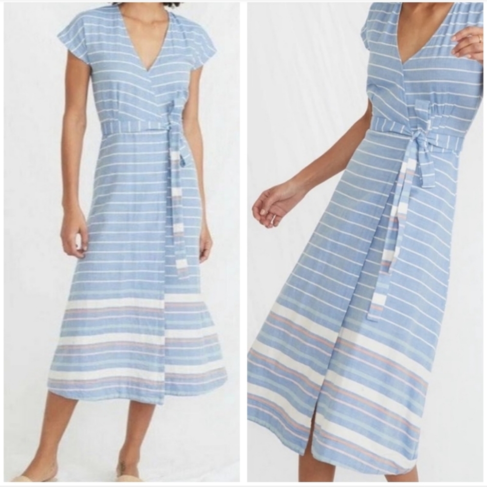 MARINE LAYER Maddie Striped Wrap Midi Dress Size XL